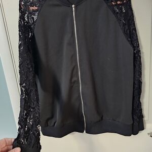 SHEIN Black Lace Sleeve Bomber Jacket